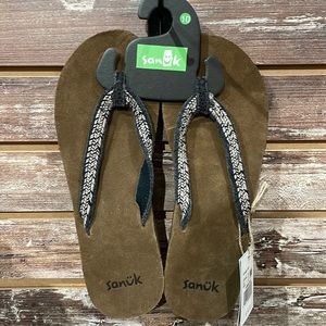 Sanuk Black/Tan Fraidy Jute Sandals